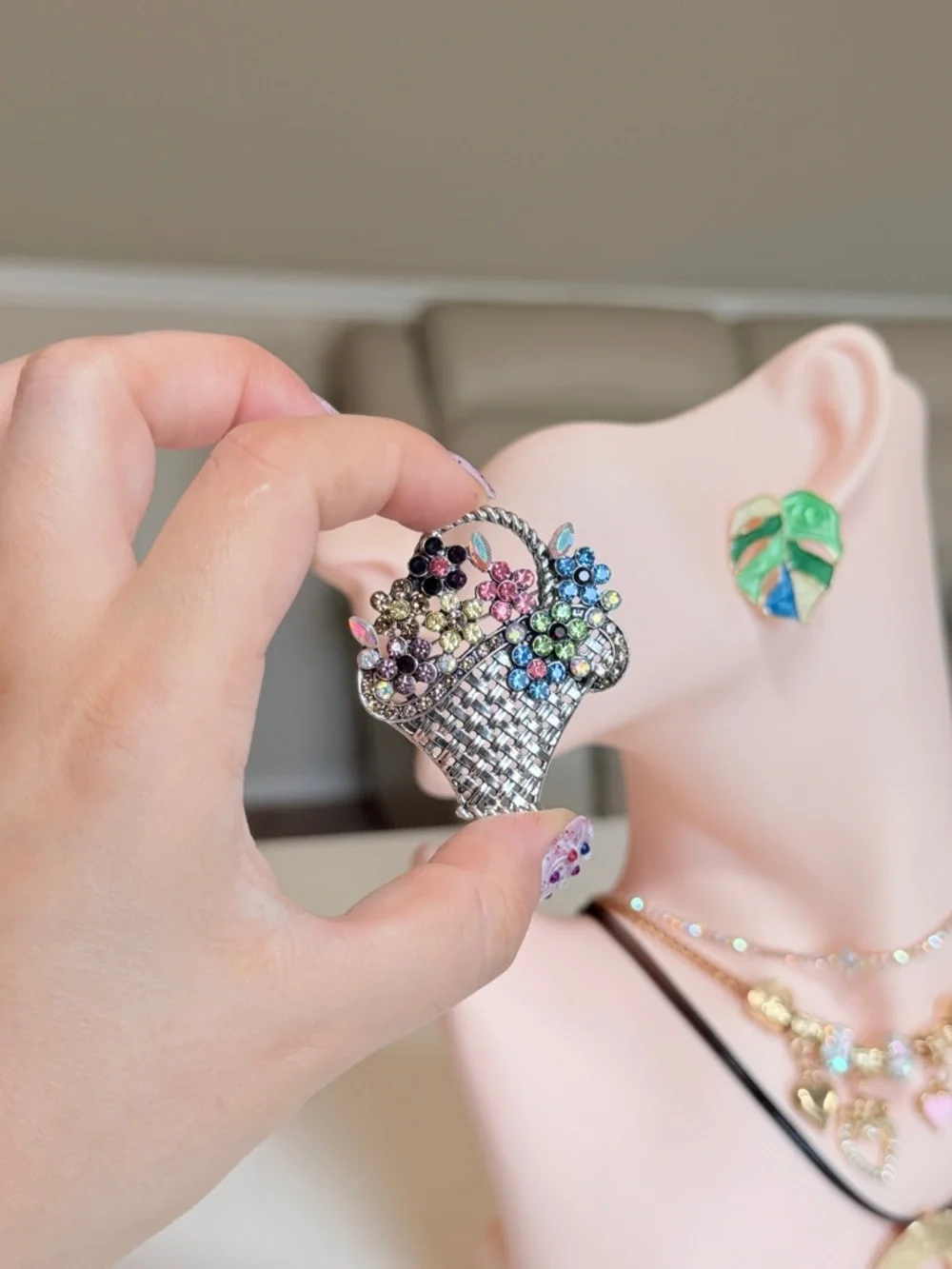 Multicolor Crystal Basket Brooch